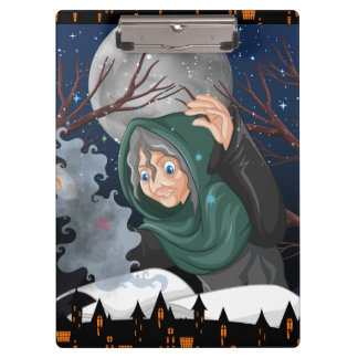 Gruselige Hexe & Spukhaus Halloween🌙 Klemmbrett