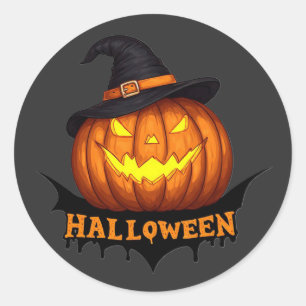 Gruselige Hexen-Kürbis-Halloween-Nacht-Design 🕷️ Runder Aufkleber