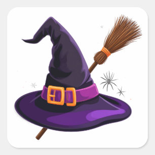 Gruselige Hexenbesen Halloween 👻 Quadratischer Aufkleber