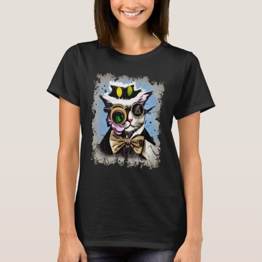 Gruselige Illuminati-Katze Cyborg Monokel Dampf Ka T-Shirt (Vorderseite)