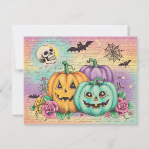 Gruselige Jack-O'-Lanterns & Vintage-Totenkopf-Hal Feiertagskarte