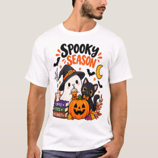 Gruselige Jahreszeit Geist & schwarze Katze | T-Shirt