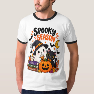 Gruselige Jahreszeit Geist & schwarze Katze | T-Shirt