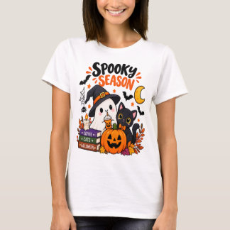 Gruselige Jahreszeit Geist & schwarze Katze | T-Shirt