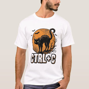 Gruselige Katze CTRL C Vintage Halloween Vektordes T-Shirt