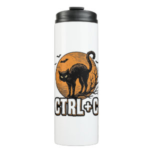 Gruselige Katze CTRL C Vintage Halloween Vektordes Thermosbecher
