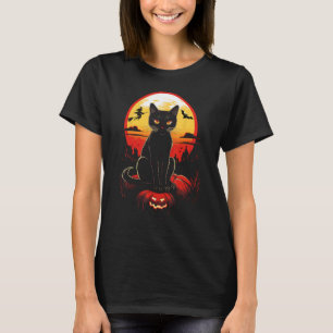 Gruselige Katze Gruseliger Kürbis Halloween T-Shirt