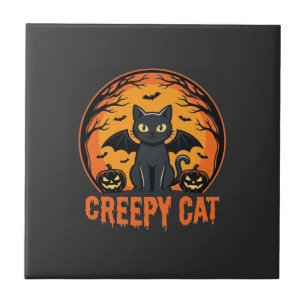 Gruselige Katze Halloween Fledermaus Mond Grafikde Fliese