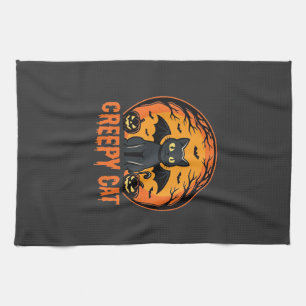 Gruselige Katze Halloween Fledermaus Mond Grafikde Geschirrtuch