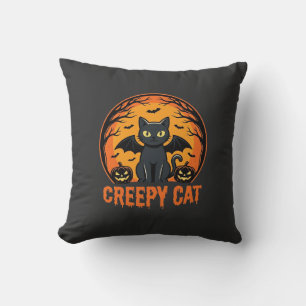 Gruselige Katze Halloween Fledermaus Mond Grafikde Kissen
