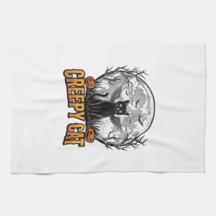 Gruselige Katze Halloween Vintage Gravur Design_1 Geschirrtuch