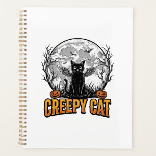 Gruselige Katze Halloween Vintage Gravur Design_1 Planer