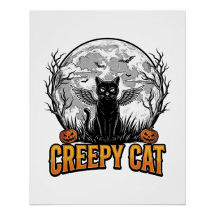 Gruselige Katze Halloween Vintage Gravur Design_1 Poster