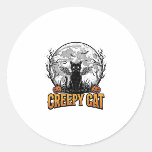 Gruselige Katze Halloween Vintage Gravur Design_1 Runder Aufkleber