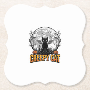 Gruselige Katze Halloween Vintage Gravur Design_1 Untersetzer