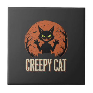 Gruselige Katze Halloween Vintage Mond Grafik Fliese