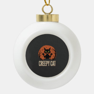 Gruselige Katze Halloween Vintage Mond Grafik Keramik Kugel-Ornament