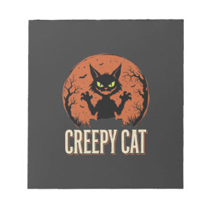 Gruselige Katze Halloween Vintage Mond Grafik Notizblock