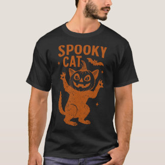 Gruselige Katze Schrecklich Frohes Halloween-Feier T-Shirt