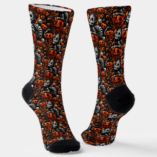 Gruselige Katze und Kürbisse Socken
