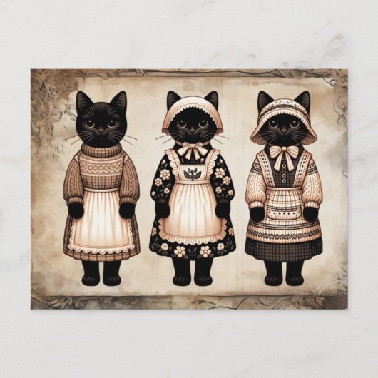 Gruselige Katzen Junk Journal Postkarte (Vorderseite)