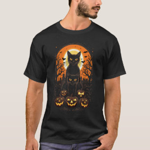 Gruselige Katzen und Kürbisse Halloween Abend Hexe T-Shirt