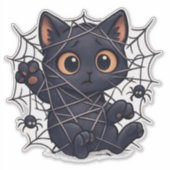 Gruselige Katzen-Web-Halloween Aufkleber (Vorderseite)