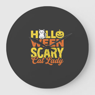 Gruselige Katzenlady Halloween-Design_1 Große Wanduhr
