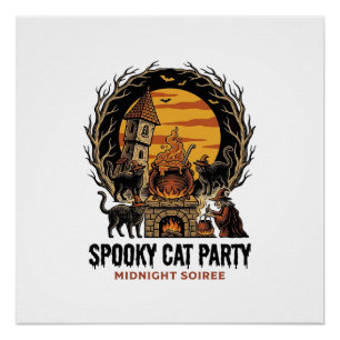 Gruselige Katzenparty Vintage-Stich Halloween-Shir Poster