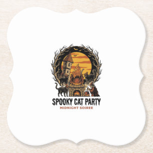 Gruselige Katzenparty Vintage-Stich Halloween-Shir Untersetzer
