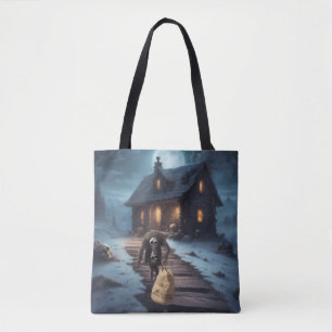 Gruselige kleine Ghol-Hütte im Halloween-Wald Tasche