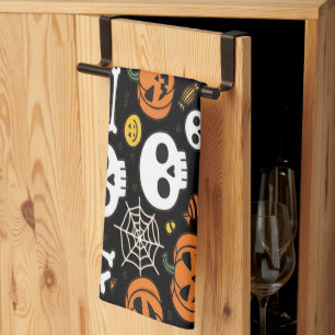 Gruselige Knochen und Skelette für Halloween Geschirrtuch