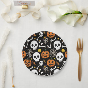 Gruselige Knochen und Skelette für Halloween Pappteller