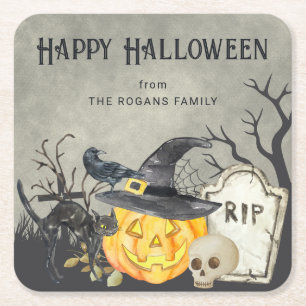 Gruselige Kostüme und Cocktails Halloween  Rechteckiger Pappuntersetzer