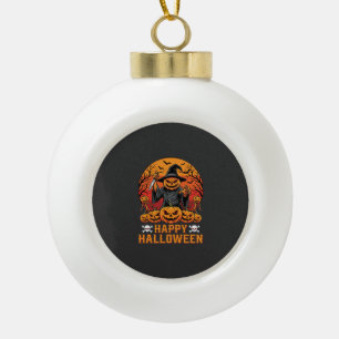 Gruselige Kürbiskürbis-Hexen-Halloween-Vektorgesta Keramik Kugel-Ornament