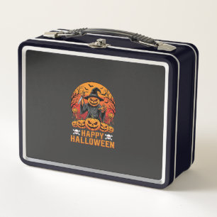 Gruselige Kürbiskürbis-Hexen-Halloween-Vektorgesta Metall Brotdose