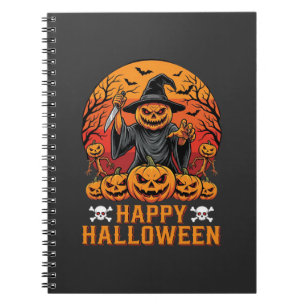 Gruselige Kürbiskürbis-Hexen-Halloween-Vektorgesta Notizblock