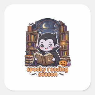 Gruselige Lesesaison Süßer Vampir Bibliotheksaufkl Quadratischer Aufkleber