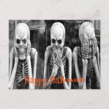 Gruselige lustige Skelette Halloween-Postkarte