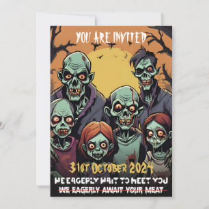 Gruselige lustige Zombie-Familie Halloween-Party Einladung