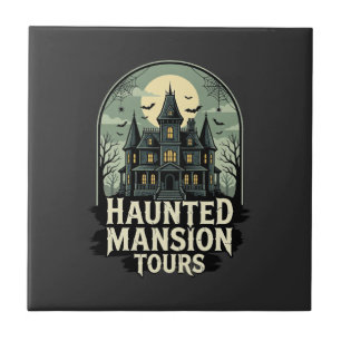 Gruselige Mansion-Touren Vintage-Halloween-Vektor Fliese