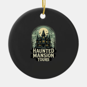 Gruselige Mansion-Touren Vintage-Halloween-Vektor Keramik Ornament