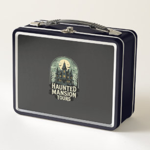 Gruselige Mansion-Touren Vintage-Halloween-Vektor Metall Brotdose