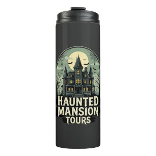 Gruselige Mansion-Touren Vintage-Halloween-Vektor Thermosbecher
