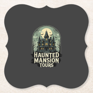 Gruselige Mansion-Touren Vintage-Halloween-Vektor Untersetzer