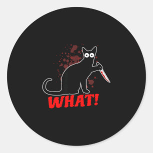 Gruselige mordende Katze mit Messer Katze was_ Hal Runder Aufkleber