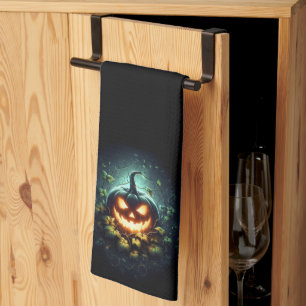 Gruselige Natur leuchtender Halloween-Kürbis Geschirrtuch