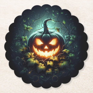 Gruselige Natur leuchtender Halloween-Kürbis Untersetzer