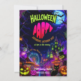 Gruselige Neon-Halloween-Party Einladung