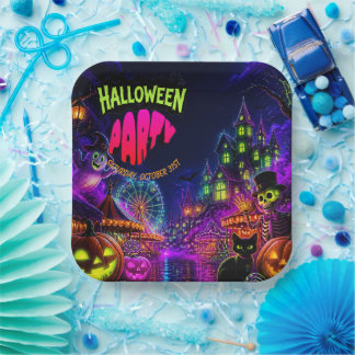 Gruselige Neon-Halloween-Party Pappteller